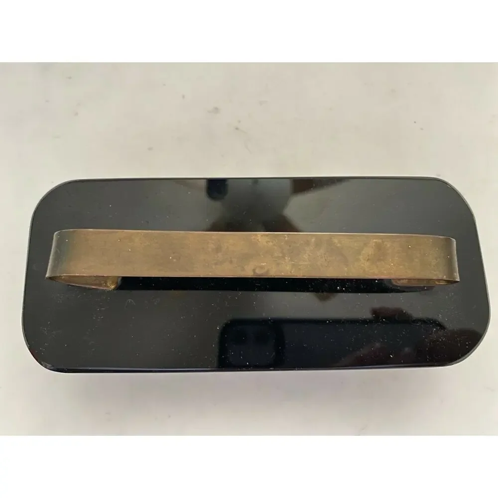 Vintage Antique Curved Hand Held Ink Blotter Brass Bronze Handle Black Lucite
